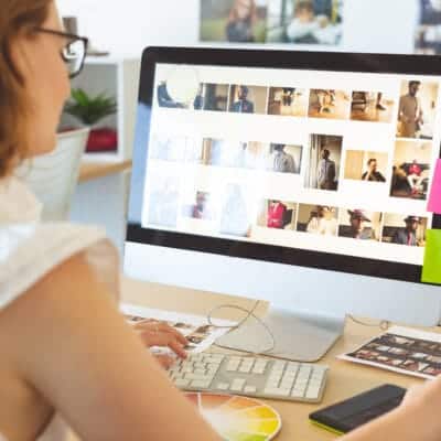 a woman working on a computer